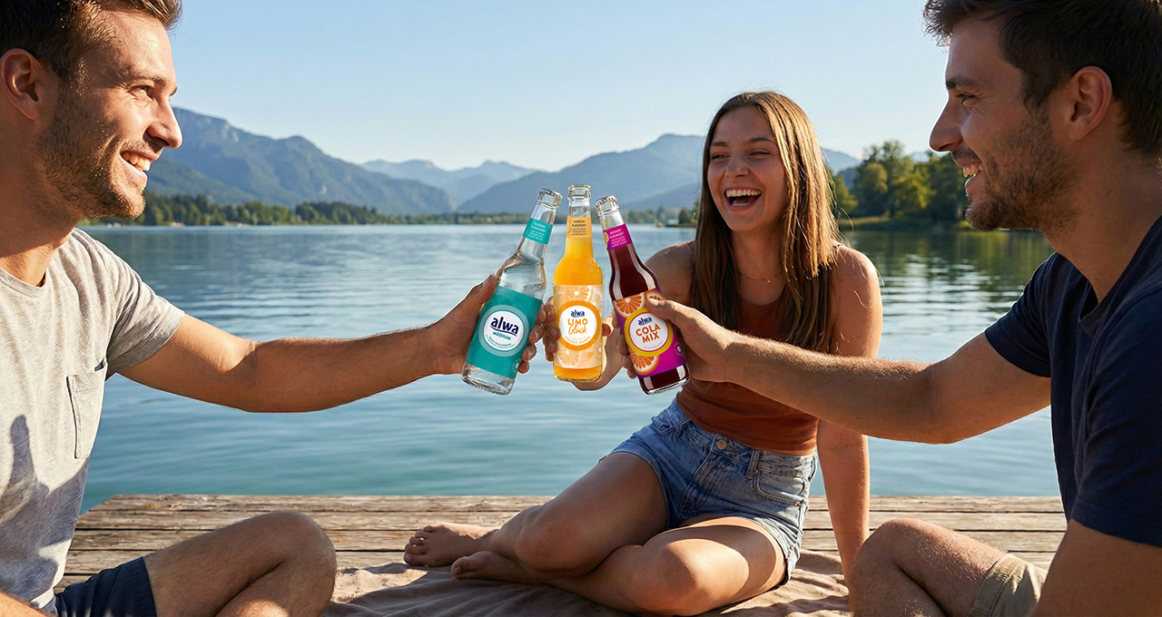 Drei Freunde trinken 